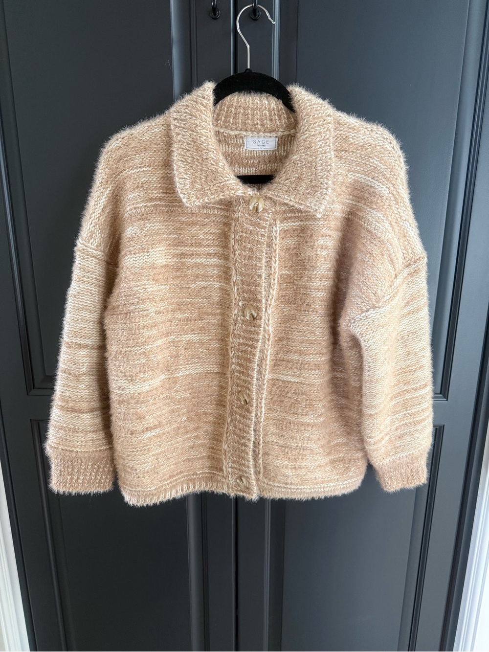 Sage Beige Knit Button-Up Jacket